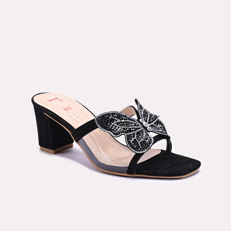 Womens Black Fancy Heel Slippers 0413154