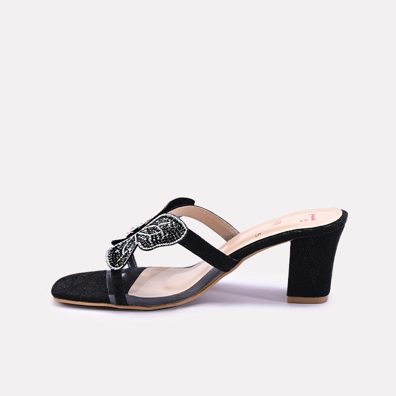 Womens Black Fancy Heel Slippers 0413154