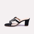 Womens Black Fancy Heel Slippers 0413154