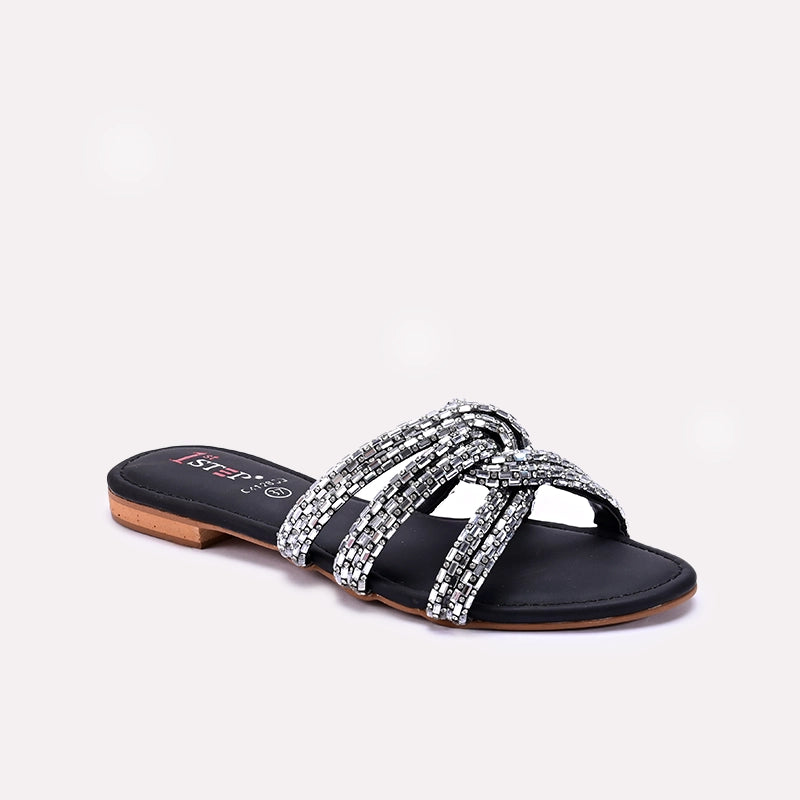Womens Black Flat Fancy Slippers 0412800