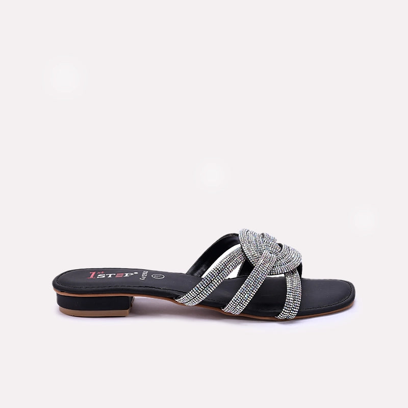 Womens Black Flat Fancy Slippers 0412803
