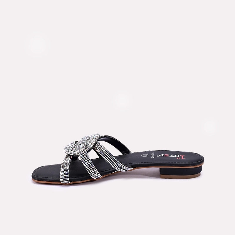 Womens Black Flat Fancy Slippers 0412803