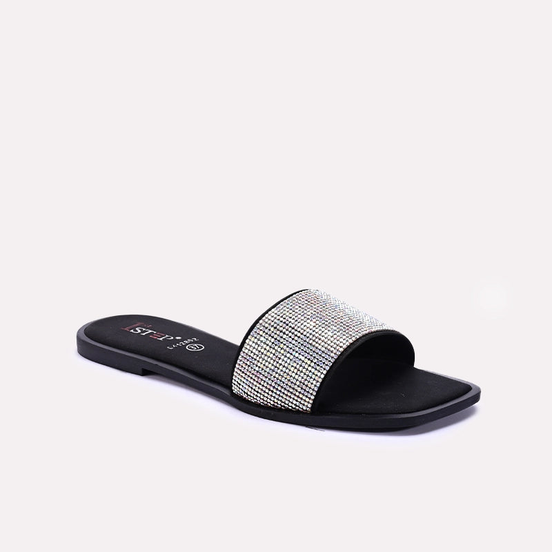Womens Black Flat Fancy Slippers 0412862