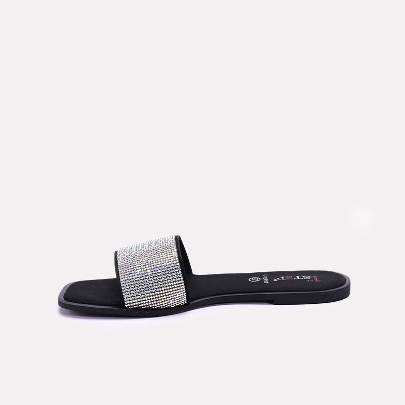 Womens Black Flat Fancy Slippers 0412862