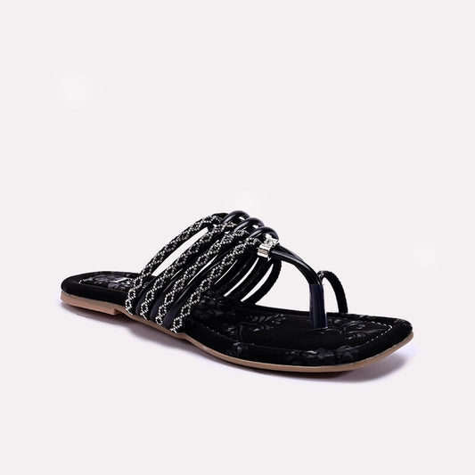 Womens Black Flat Fancy Slippers 0413175