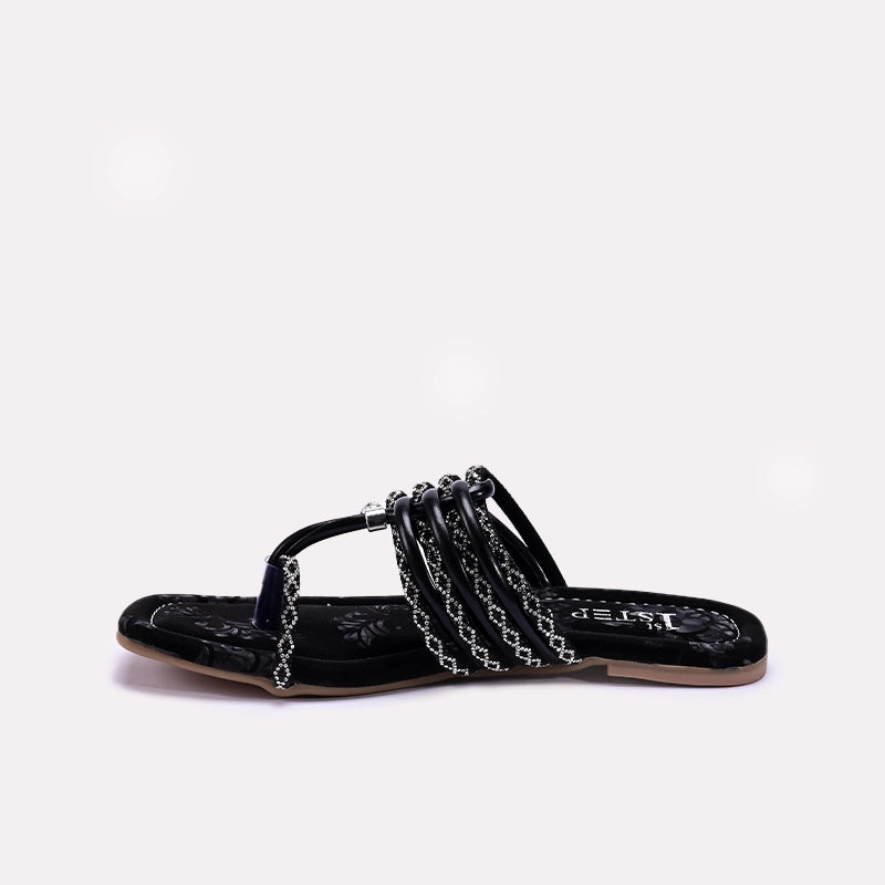 Womens Black Flat Fancy Slippers 0413175