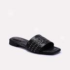 Womens Black Flat Fancy Slippers 0413186