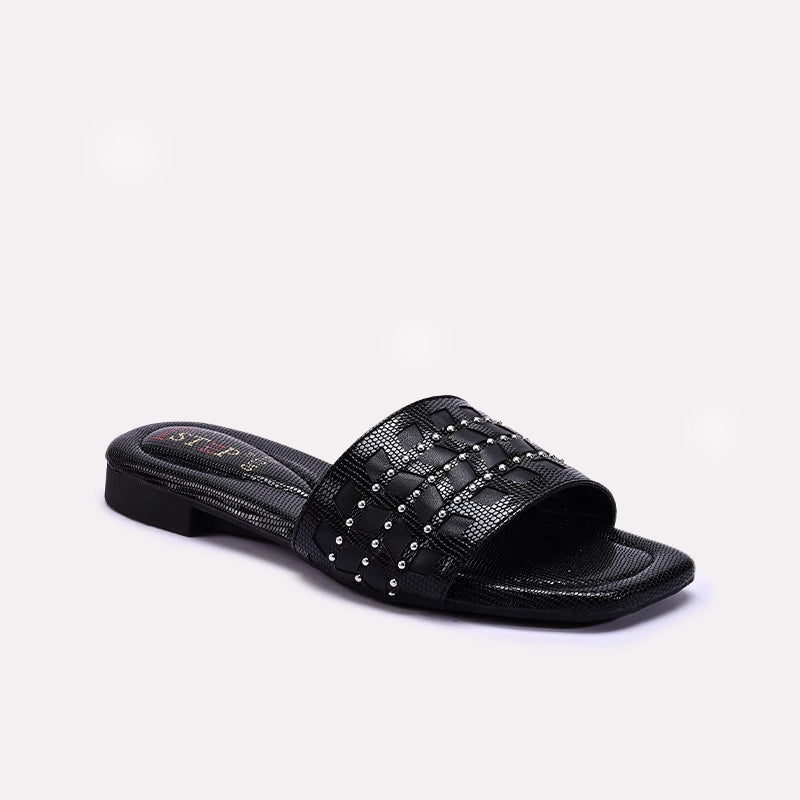 Womens Black Flat Fancy Slippers 0413186