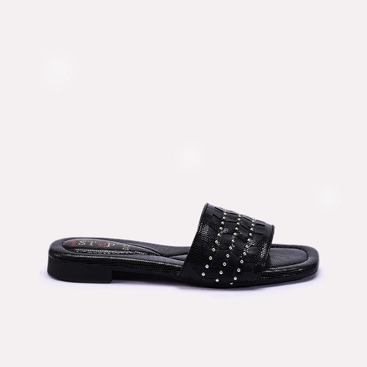 Womens Black Flat Fancy Slippers 0413186