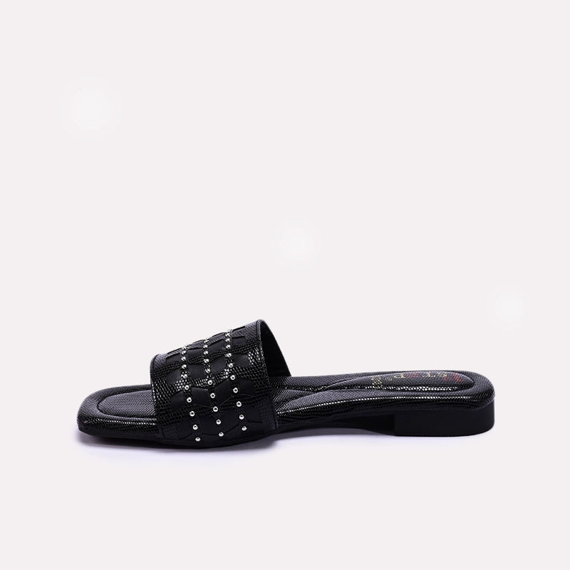 Womens Black Flat Fancy Slippers 0413186