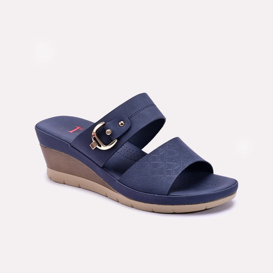 Womens Blue Casual Wedge Slippers 0413307