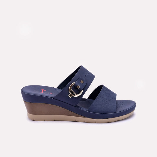Womens Blue Casual Wedge Slippers 0413307