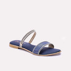 Womens Blue Fancy Flat Slippers 0411450