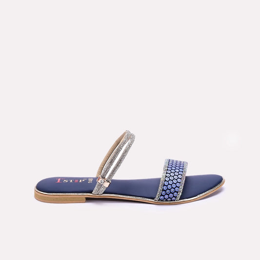 Womens Blue Fancy Flat Slippers 0411450