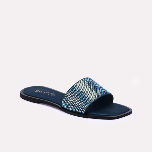 Womens Blue Flat Fancy Slippers 0412862