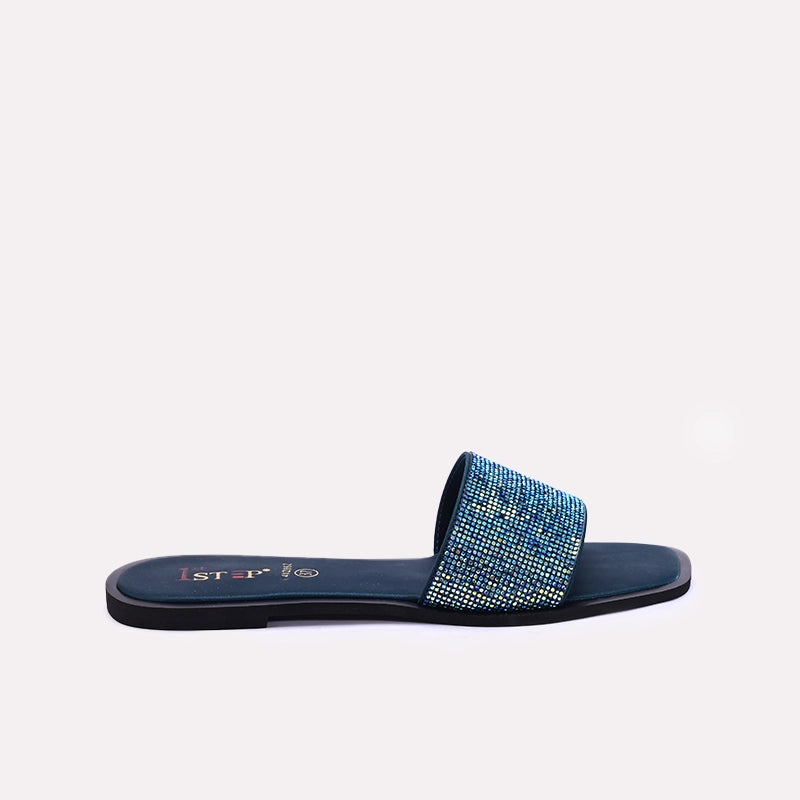 Womens Blue Flat Fancy Slippers 0412862