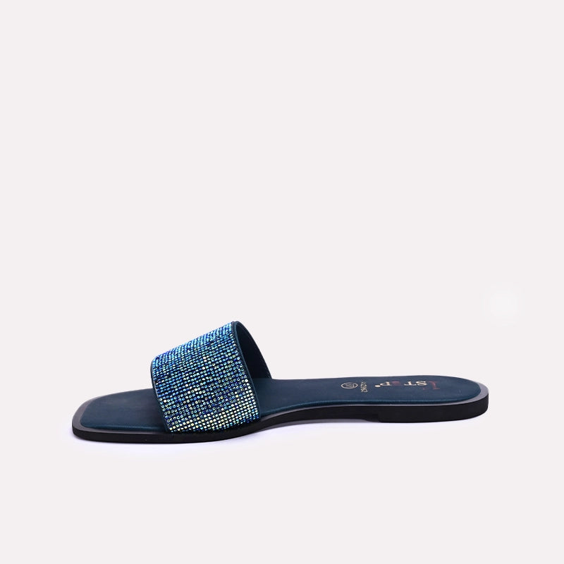 Womens Blue Flat Fancy Slippers 0412862