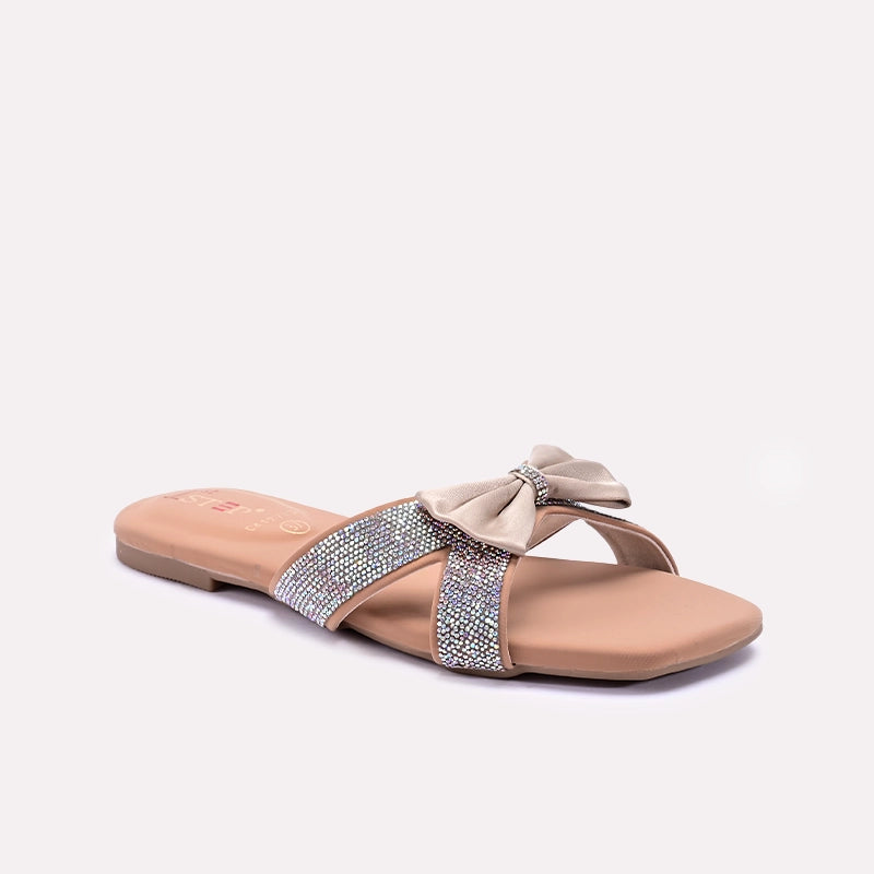 Womens Gold Fancy Criss Cross Slippers 0412723