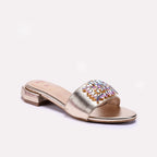 Womens Gold Fancy Flat Slippers 0413190