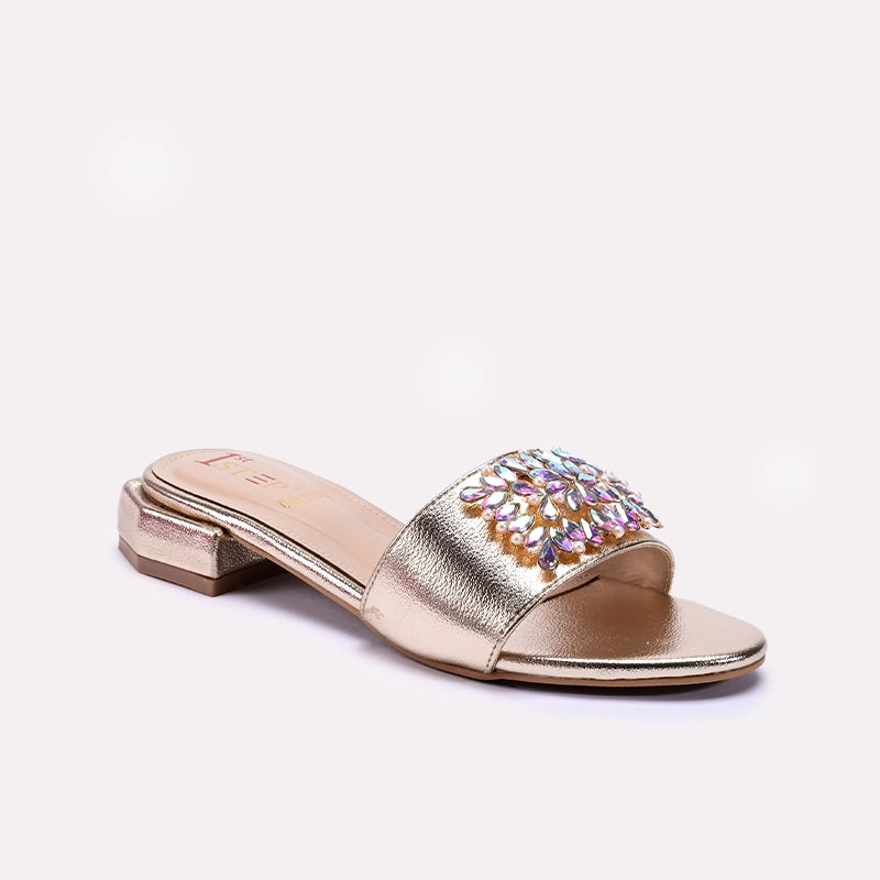 Womens Gold Fancy Flat Slippers 0413190