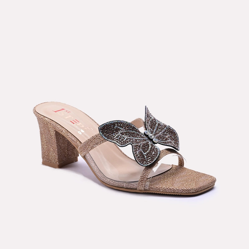 Womens Gold Fancy Heel Slippers 0413154