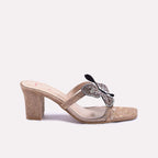 Womens Gold Fancy Heel Slippers 0413154