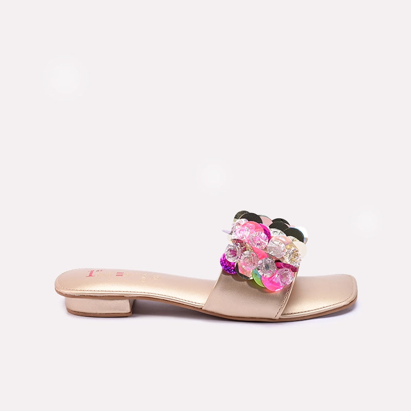 Womens Gold Flat Fancy Slippers 0412757