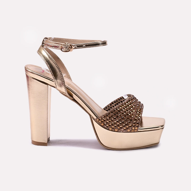 Womens Gold High Heel Sandals