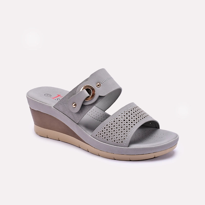 Womens Gray Casual Wedge Slippers 0413306