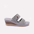 Womens Gray Casual Wedge Slippers 0413306