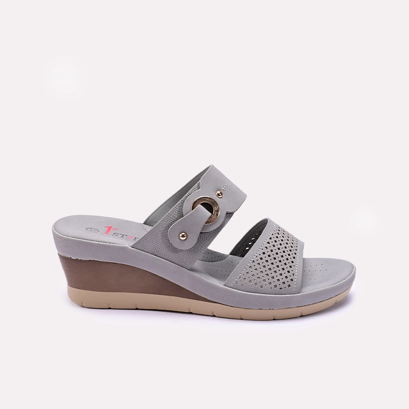 Womens Gray Casual Wedge Slippers 0413306