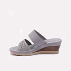 Womens Gray Casual Wedge Slippers 0413306