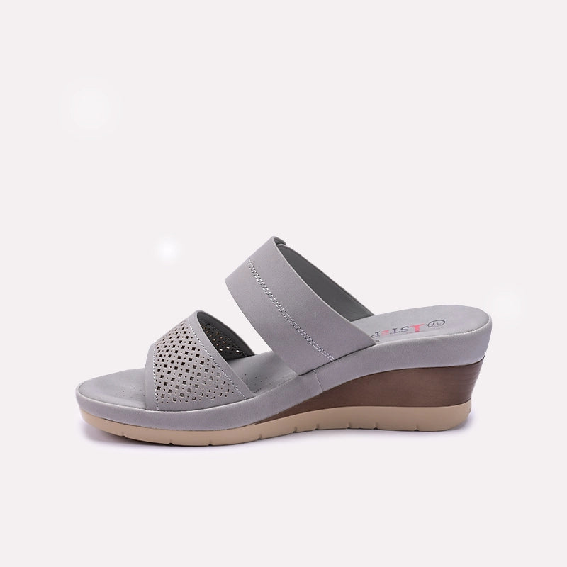 Womens Gray Casual Wedge Slippers 0413306