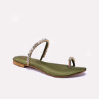 Womens Green Fancy Flat Slippers 0412774