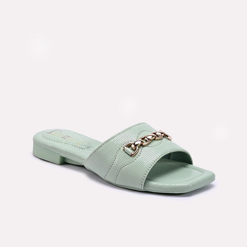Womens Green Flat Casual Slippers 0413188