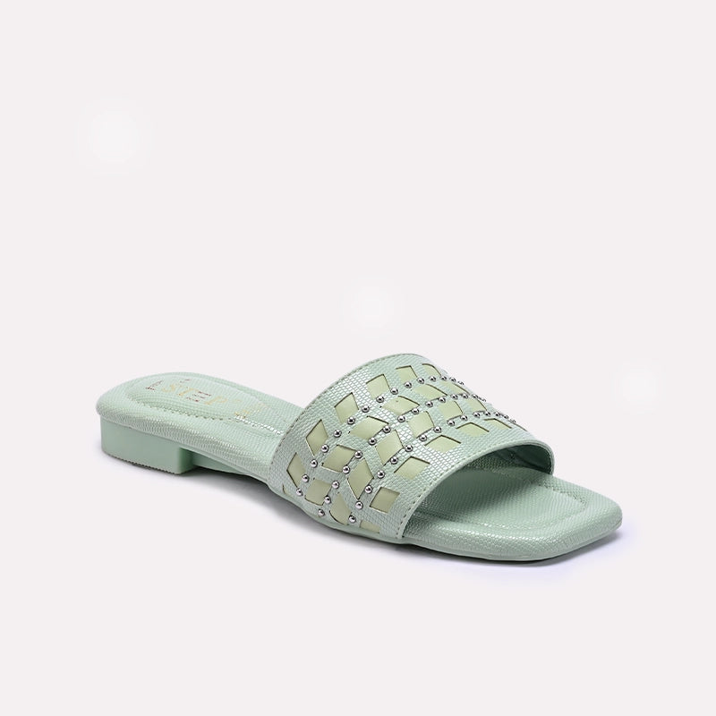 Womens Green Flat Fancy Slippers 0413186