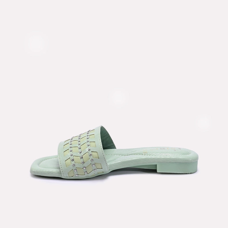Womens Green Flat Fancy Slippers 0413186