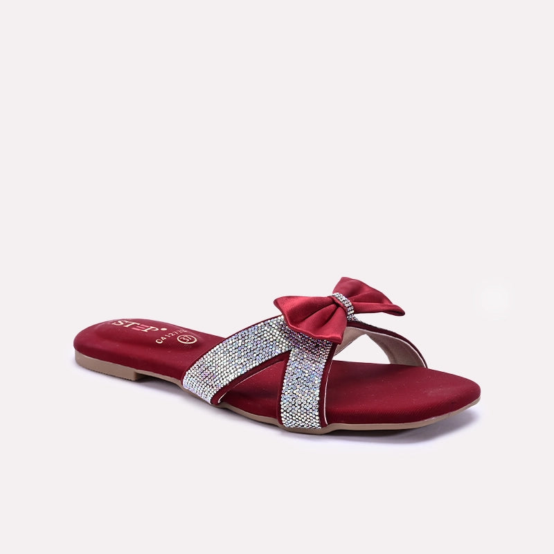Womens Maroon Fancy Criss Cross Slippers 0412723