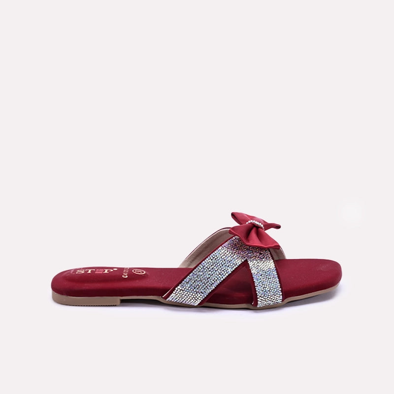 Womens Maroon Fancy Criss Cross Slippers 0412723