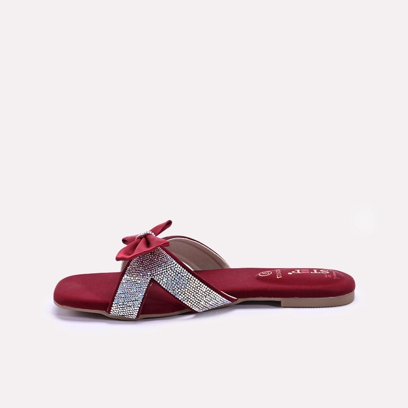 Womens Maroon Fancy Criss Cross Slippers 0412723