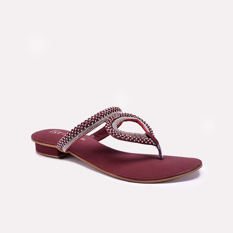 Womens Maroon Fancy Flat Slippers 0412466