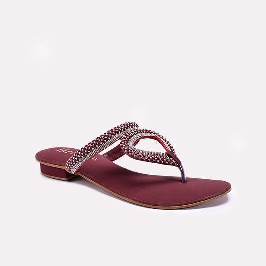 Womens Maroon Fancy Flat Slippers 0412466