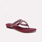 Womens Maroon Fancy Flat Slippers 0412466