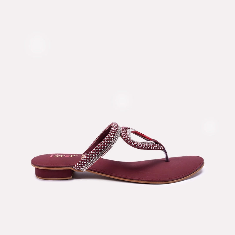 Womens Maroon Fancy Flat Slippers 0412466