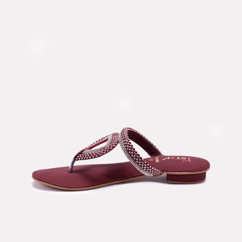 Womens Maroon Fancy Flat Slippers 0412466