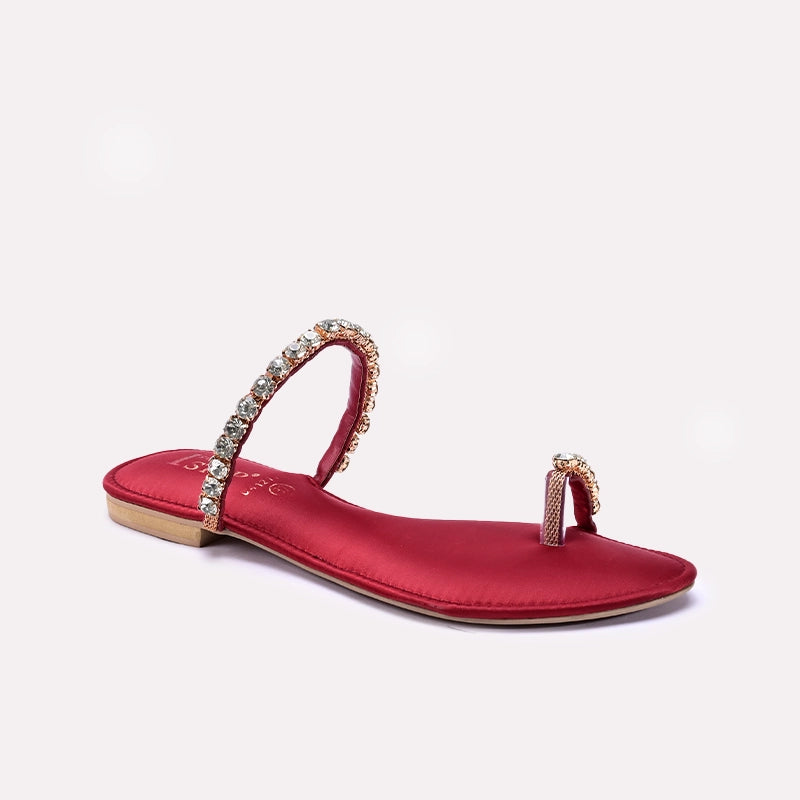 Womens Maroon Fancy Flat Slippers 0412774