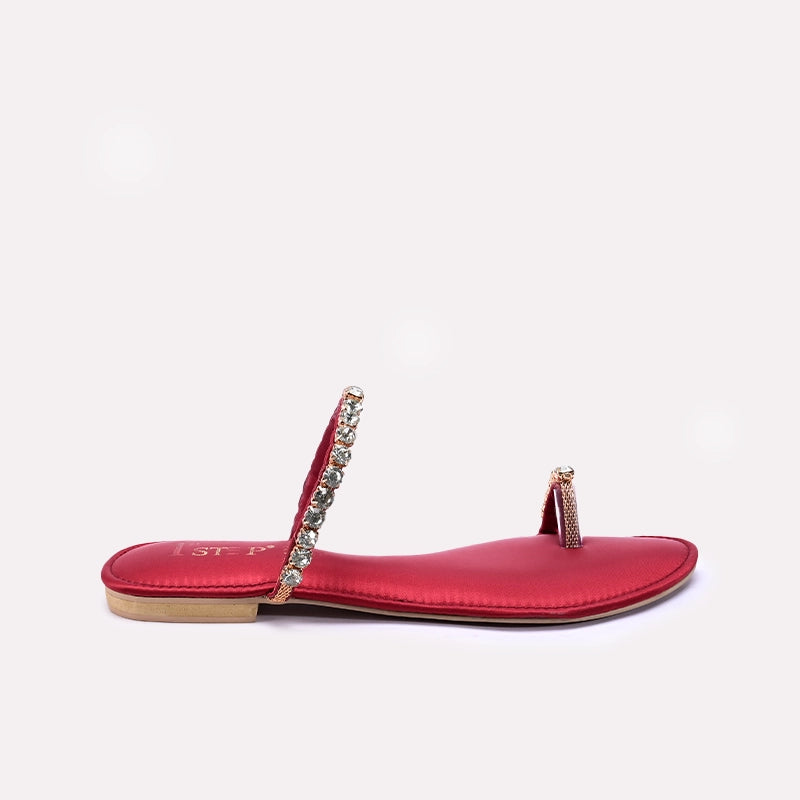Womens Maroon Fancy Flat Slippers 0412774