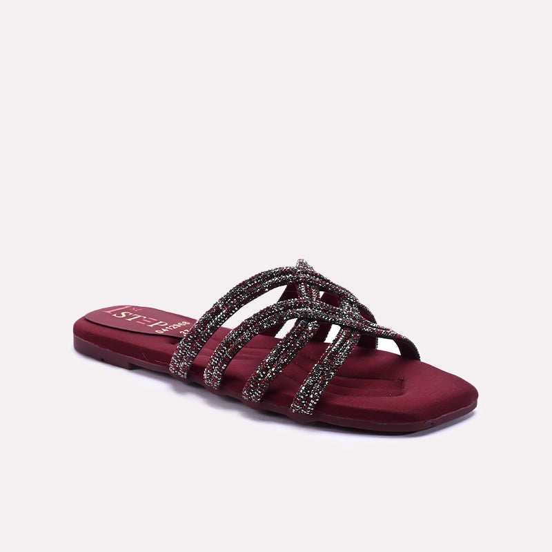 Womens Maroon Fancy Slippers 0412968