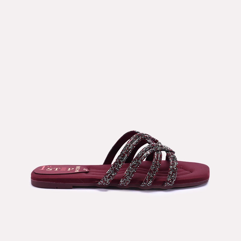 Womens Maroon Fancy Slippers 0412968