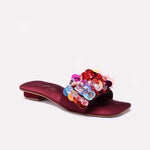 Womens Maroon Flat Fancy Slippers 0412757